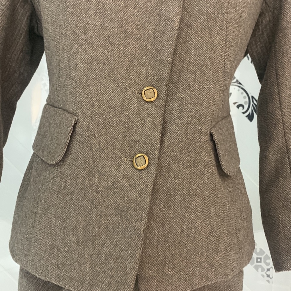 MADE BY ME🌺VTG 90’🌺Handmade Set 💯% Wool Fishbone Tweed Tailored Jacket/Pants - Picture 15 of 15